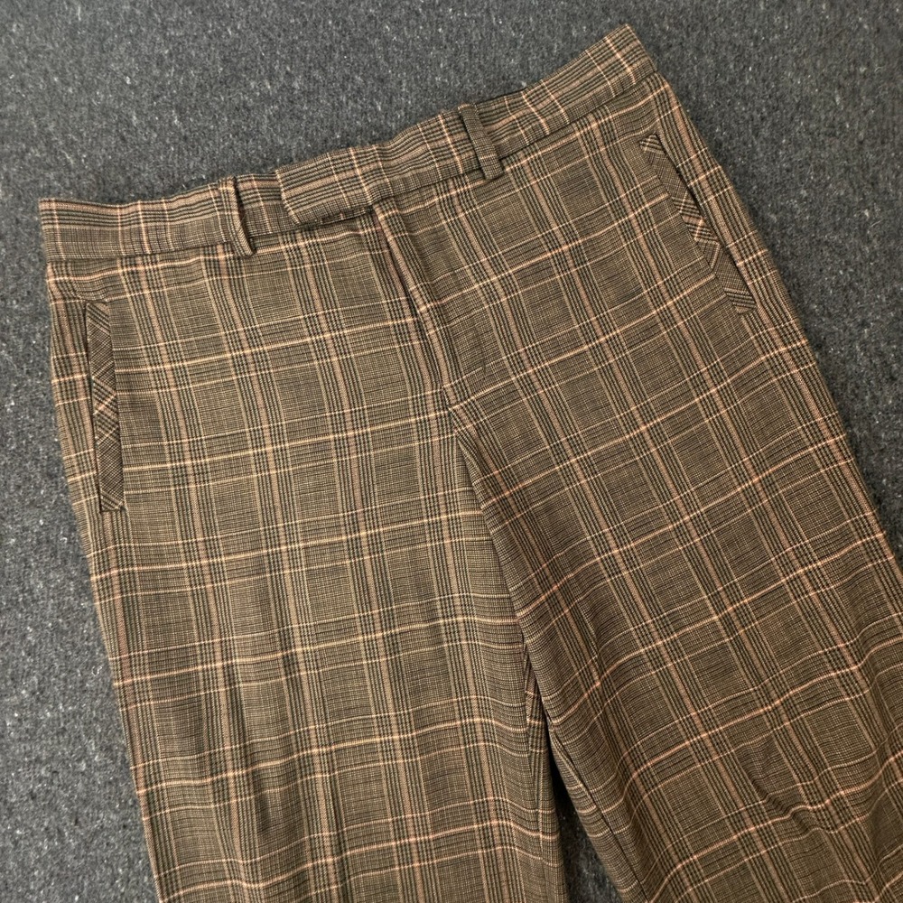 Mr Turk Mens 33 Brown Glen Plaid Window Check Dress Pants Trousers Wide Cuff